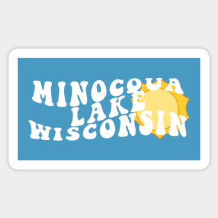 Sunshine in Minocoua Lake Wisconsin Retro Wavy 1970s Summer Text Sticker